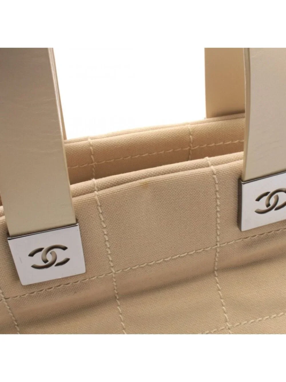 Chanel Choco Bar Beige Canvas Leather Bar Boston Bag